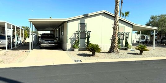 Excellent 2007 28×56 3 BR 2BA in desired secure Adult Park with clubhouse and heated indoor pool